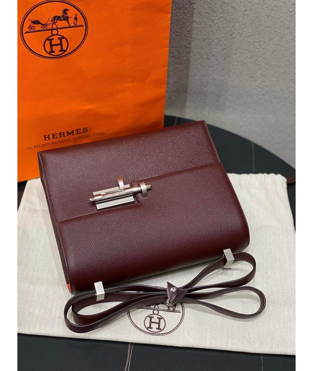 HERMES Бордовая кожаная сумка через плечо, фото 7