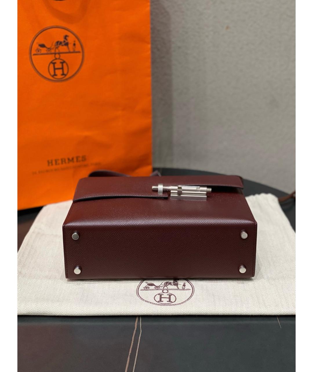 HERMES Бордовая кожаная сумка через плечо, фото 6