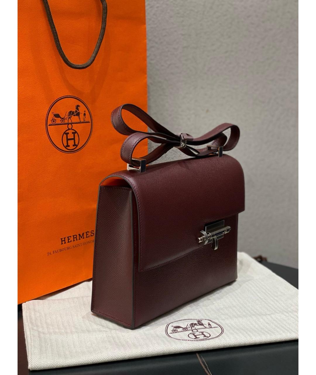 HERMES Бордовая кожаная сумка через плечо, фото 4