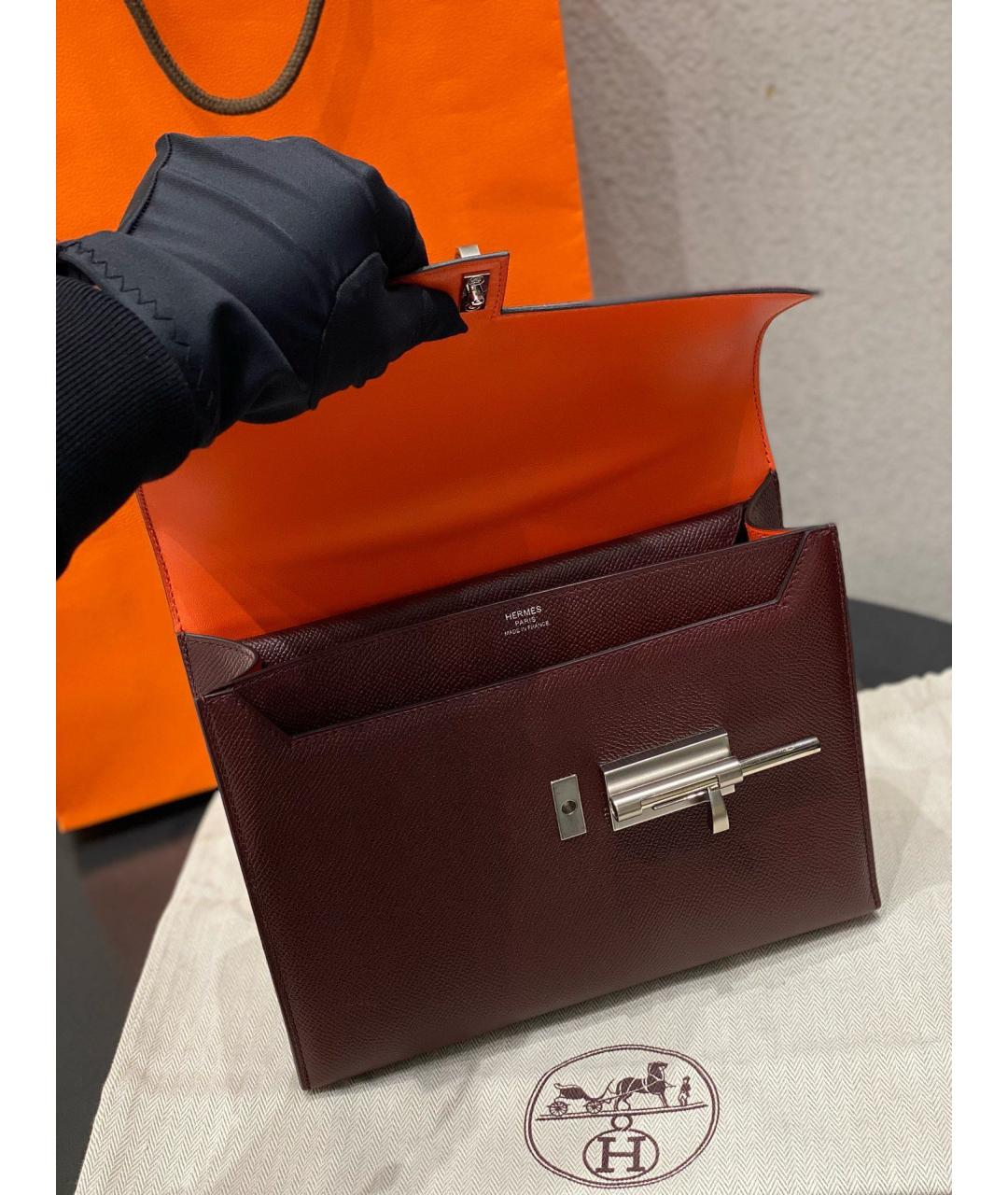 HERMES Бордовая кожаная сумка через плечо, фото 8