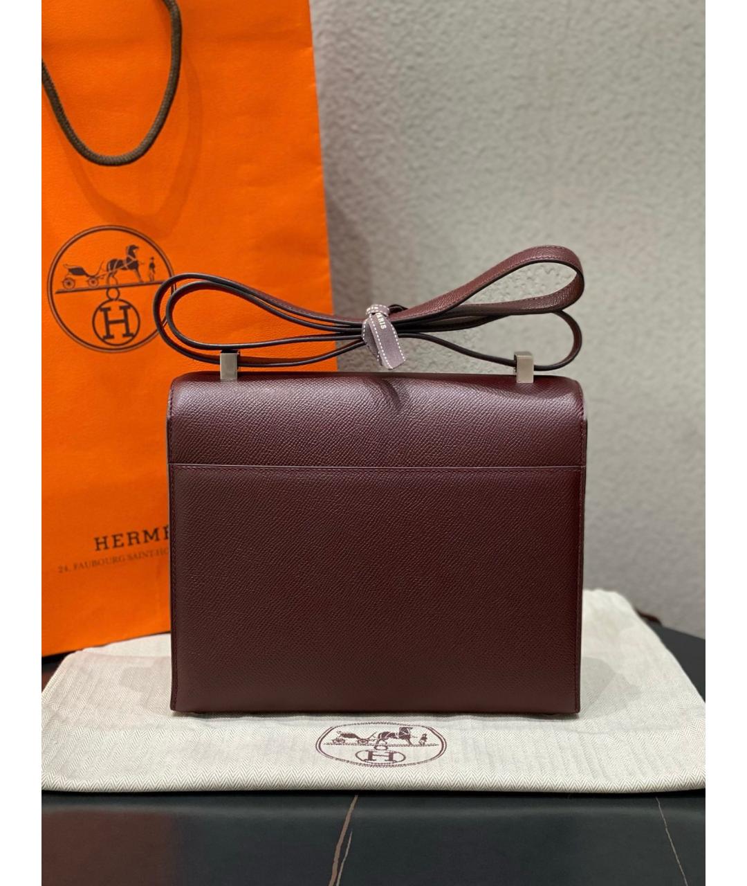 HERMES Бордовая кожаная сумка через плечо, фото 3