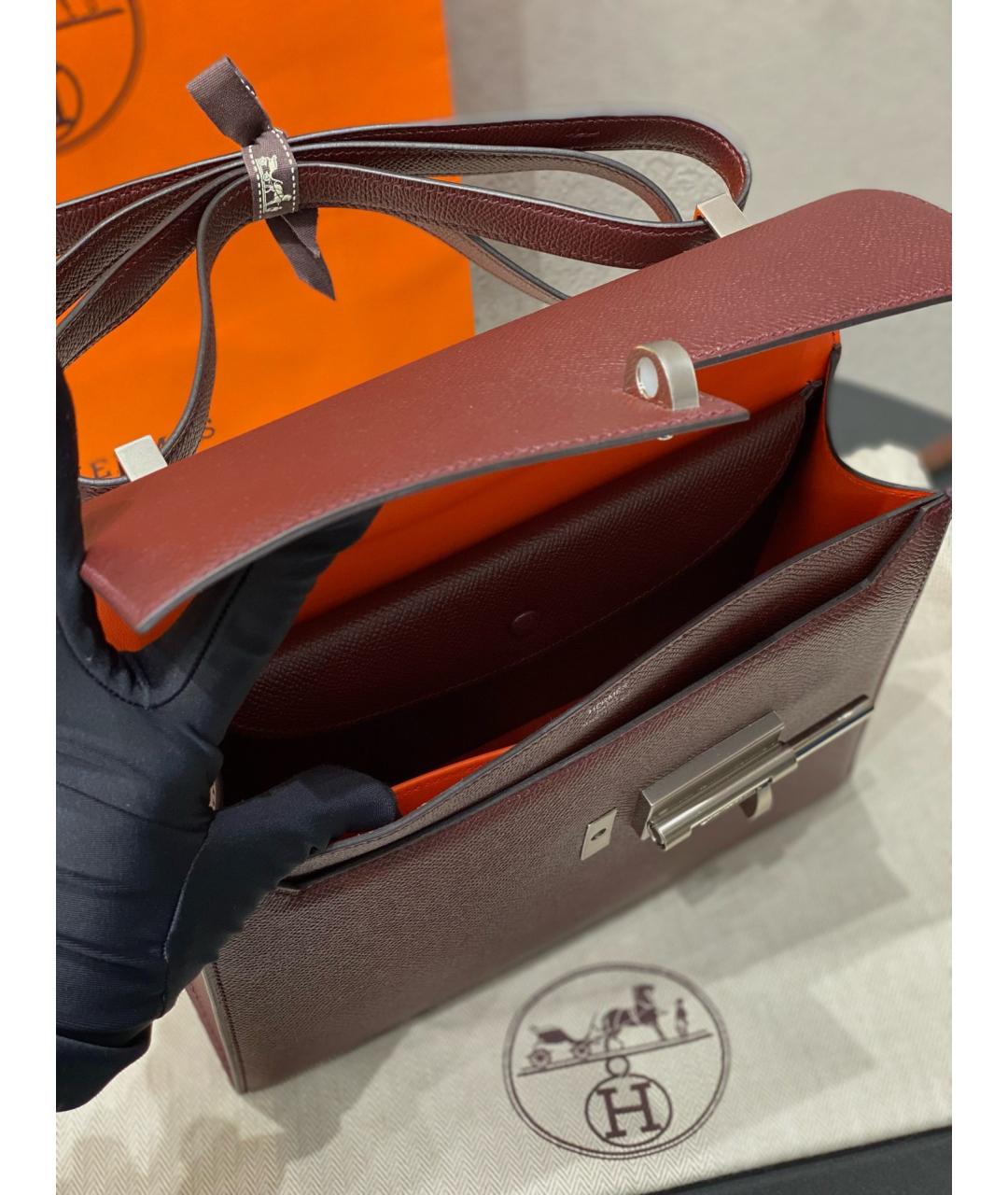 HERMES Бордовая кожаная сумка через плечо, фото 9