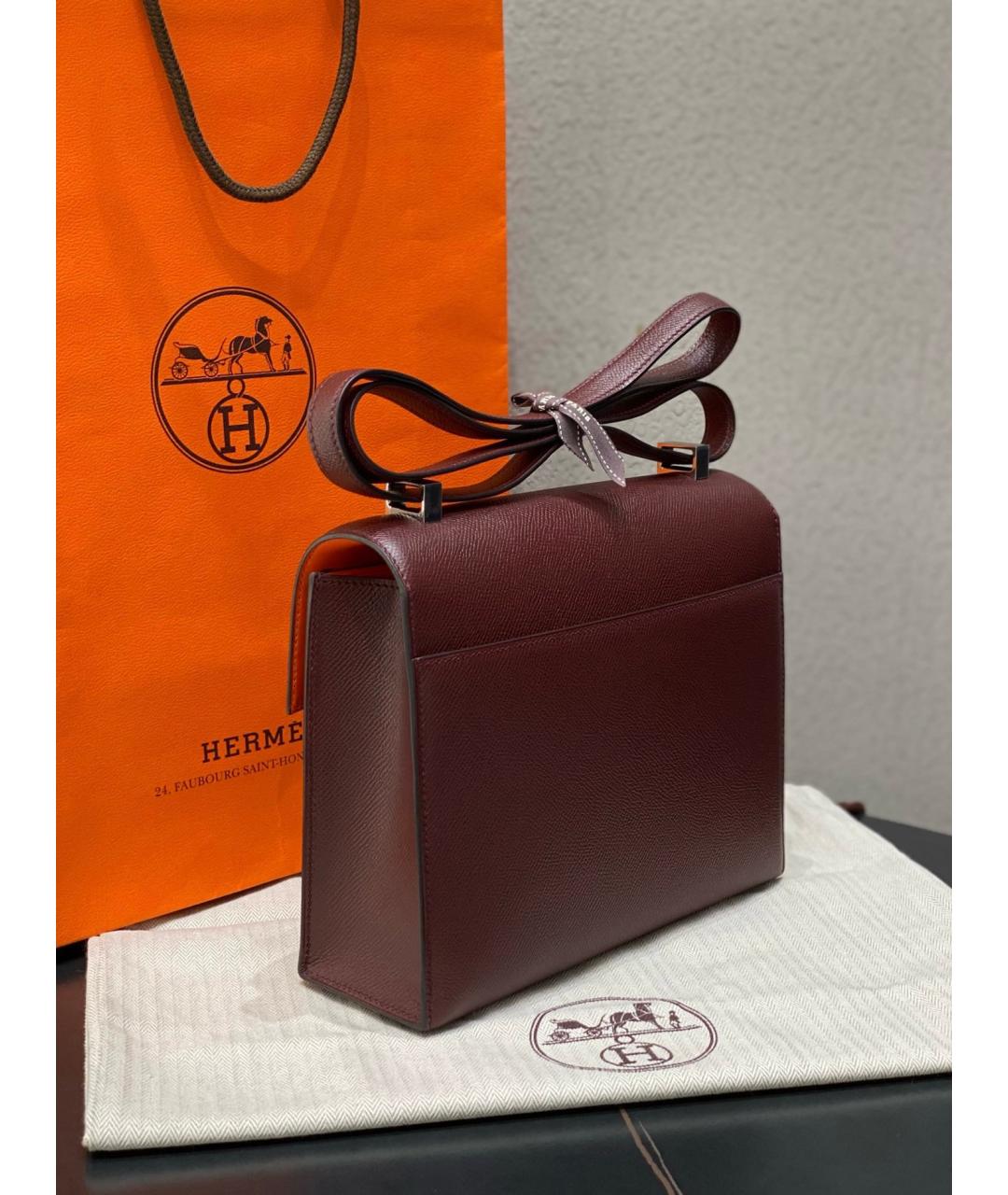 HERMES Бордовая кожаная сумка через плечо, фото 5