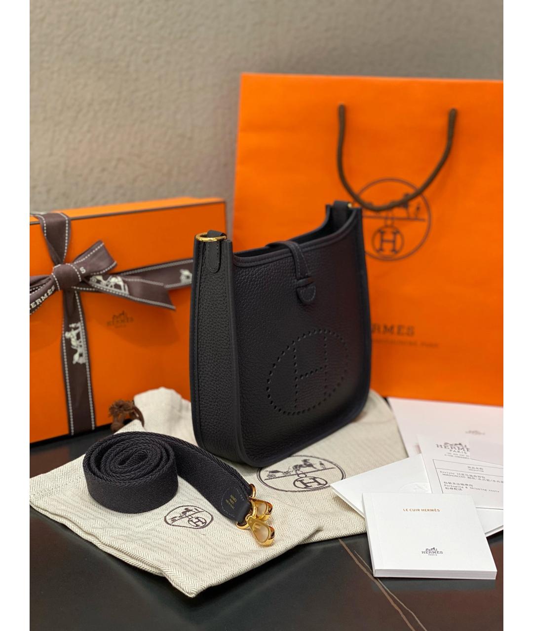 HERMES Черная кожаная сумка через плечо, фото 4
