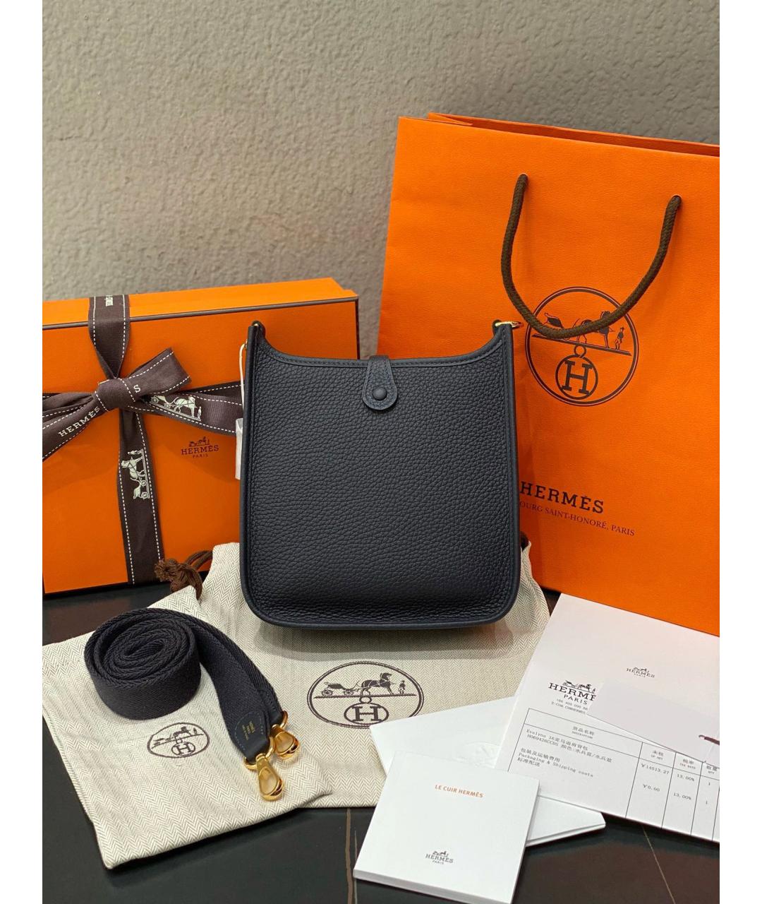 HERMES Черная кожаная сумка через плечо, фото 3