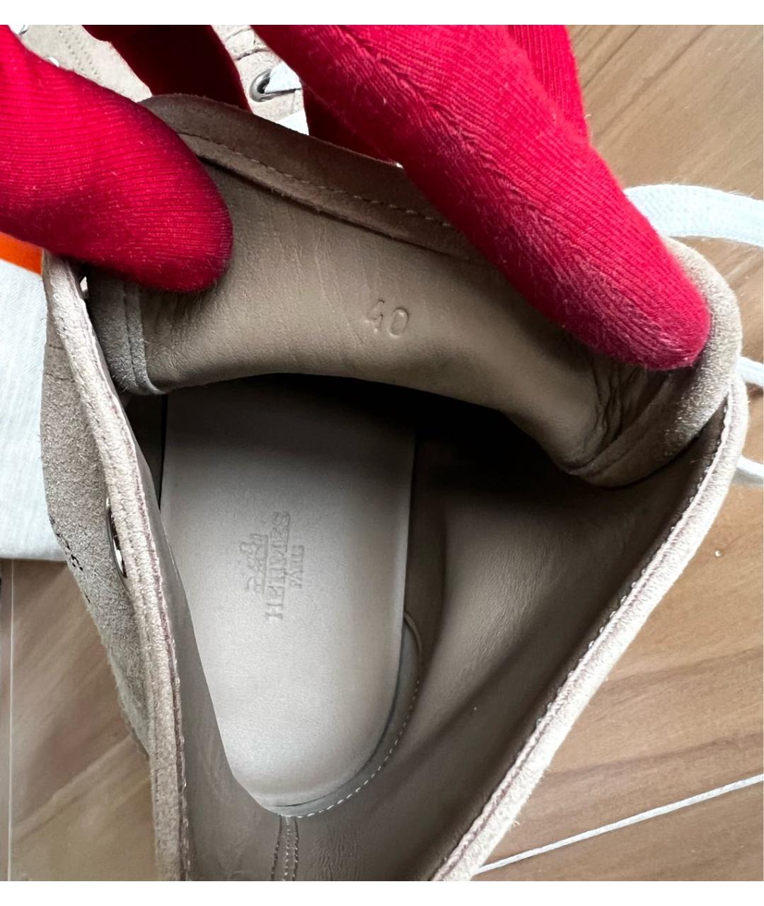 HERMES Бежевые замшевые ботинки, фото 8