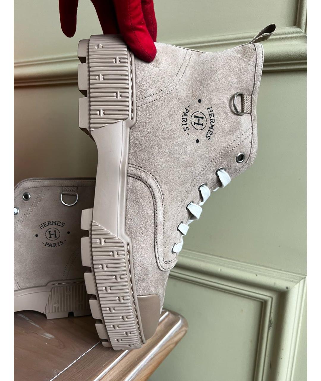 HERMES Бежевые замшевые ботинки, фото 6