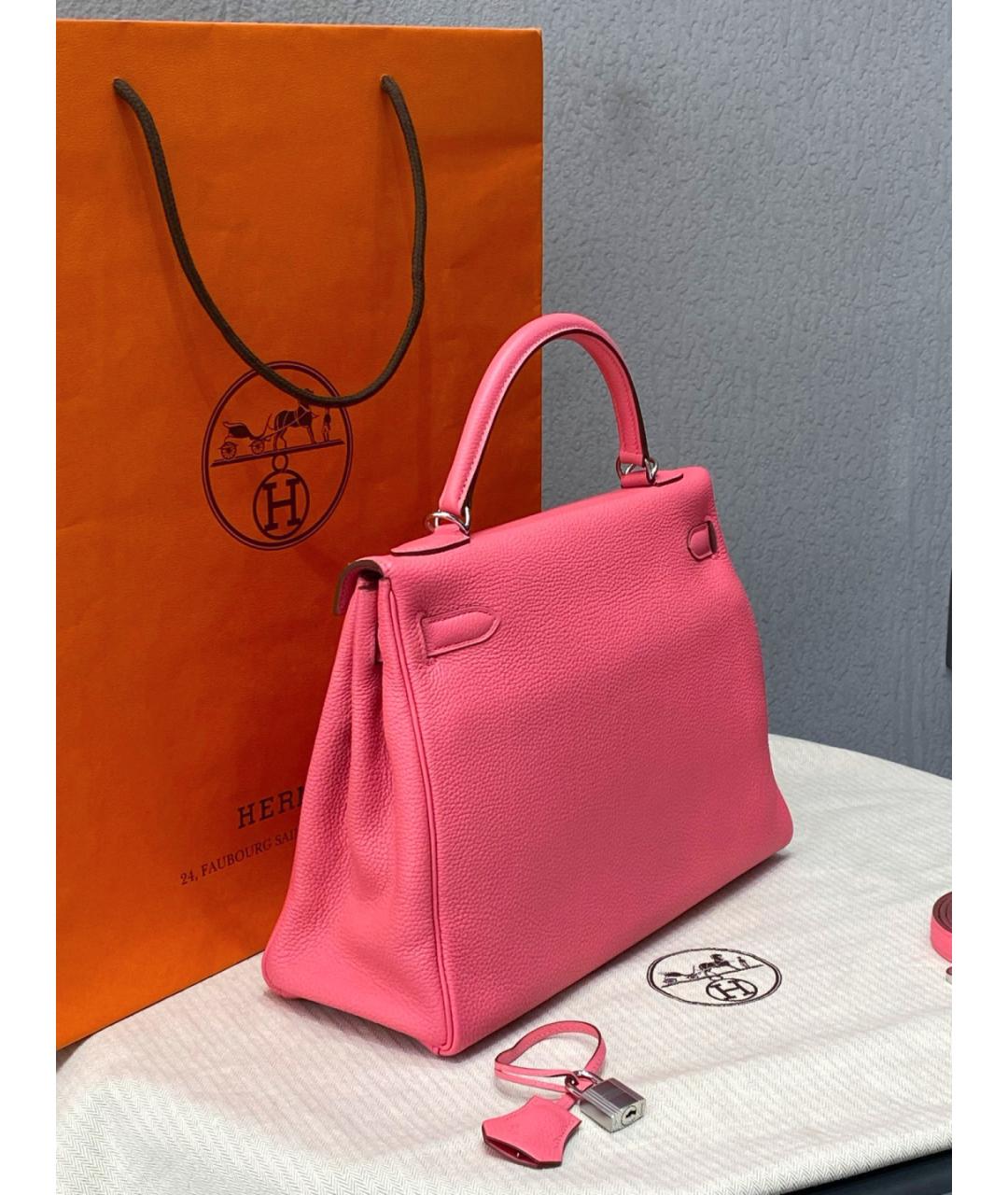 HERMES Розовая кожаная сумка с короткими ручками, фото 5