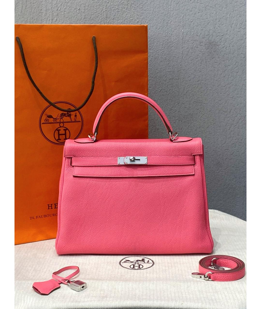 HERMES Розовая кожаная сумка с короткими ручками, фото 10