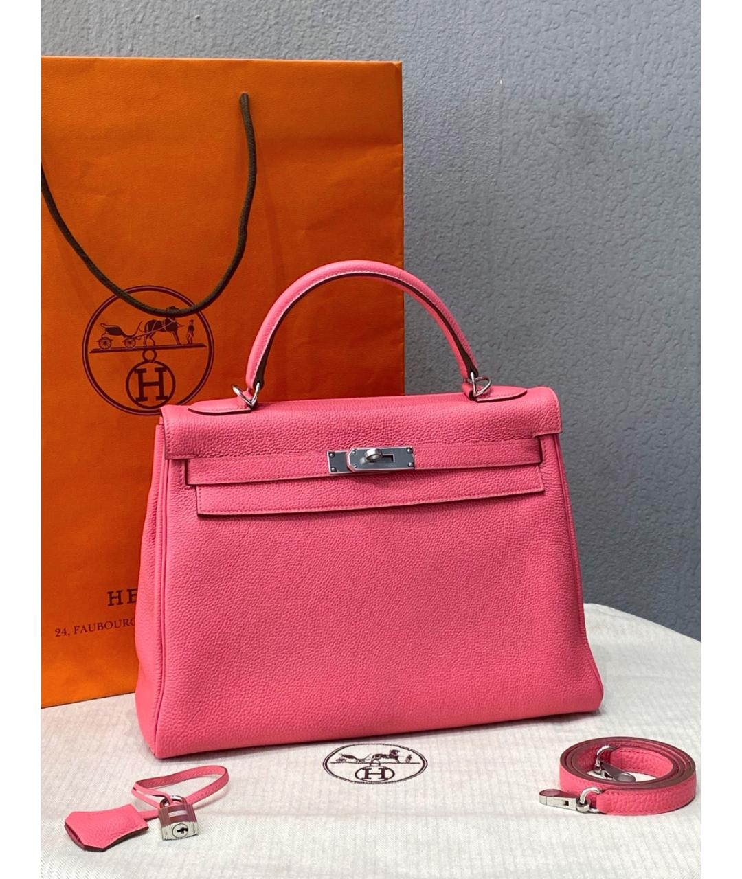 HERMES Розовая кожаная сумка с короткими ручками, фото 2