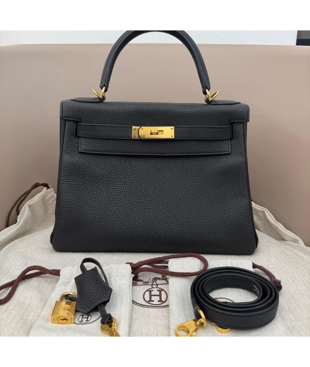 HERMES Черная кожаная сумка с короткими ручками, фото 2