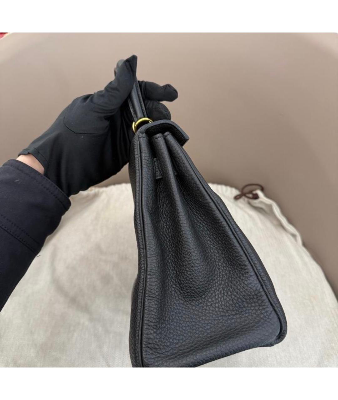 HERMES Черная кожаная сумка с короткими ручками, фото 5