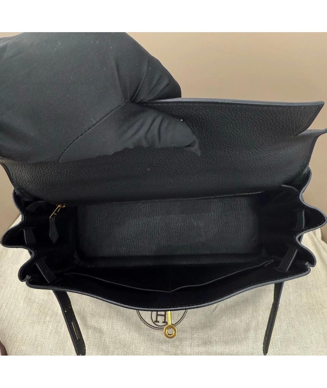HERMES Черная кожаная сумка с короткими ручками, фото 7