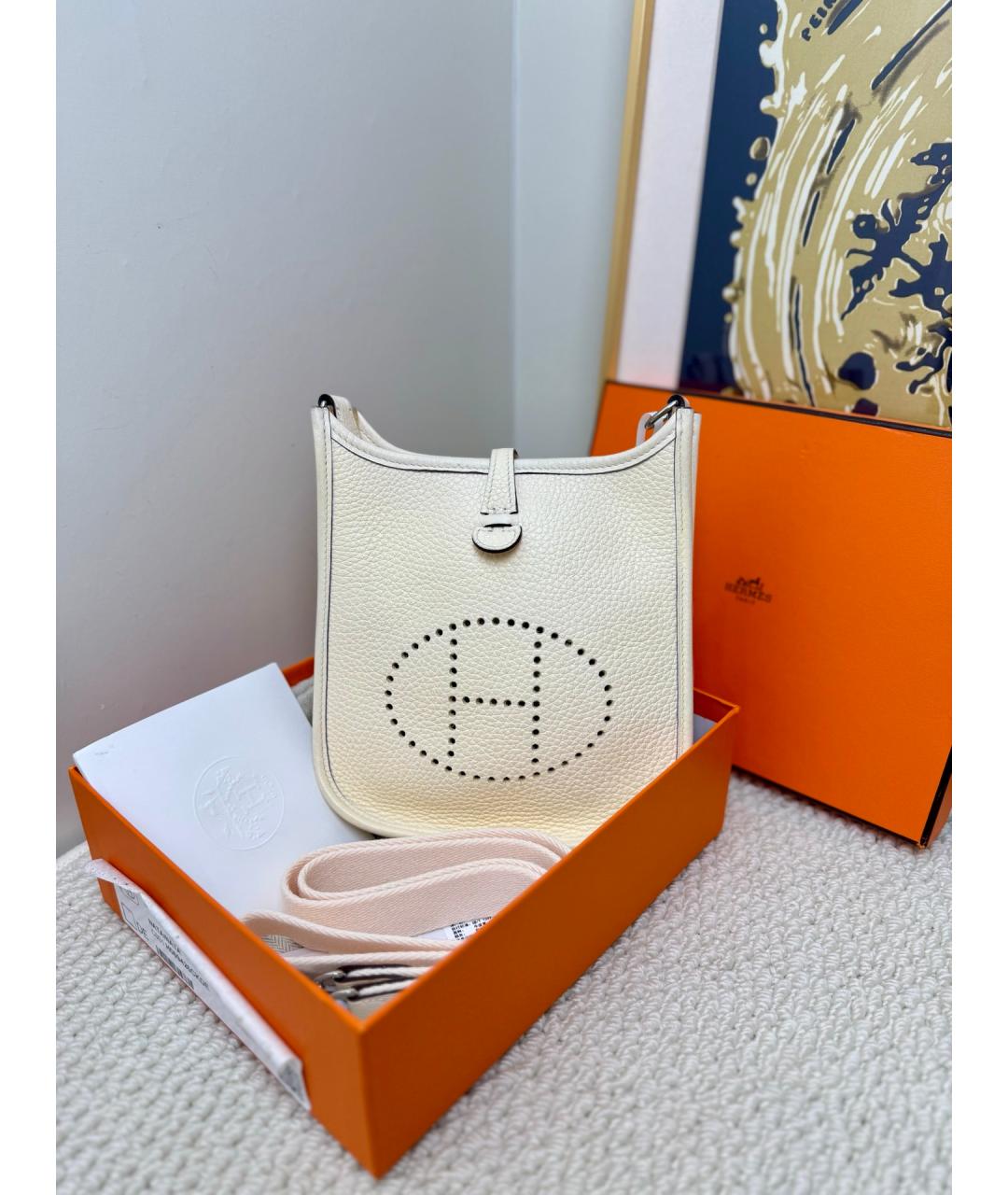 HERMES Белая кожаная сумка через плечо, фото 2