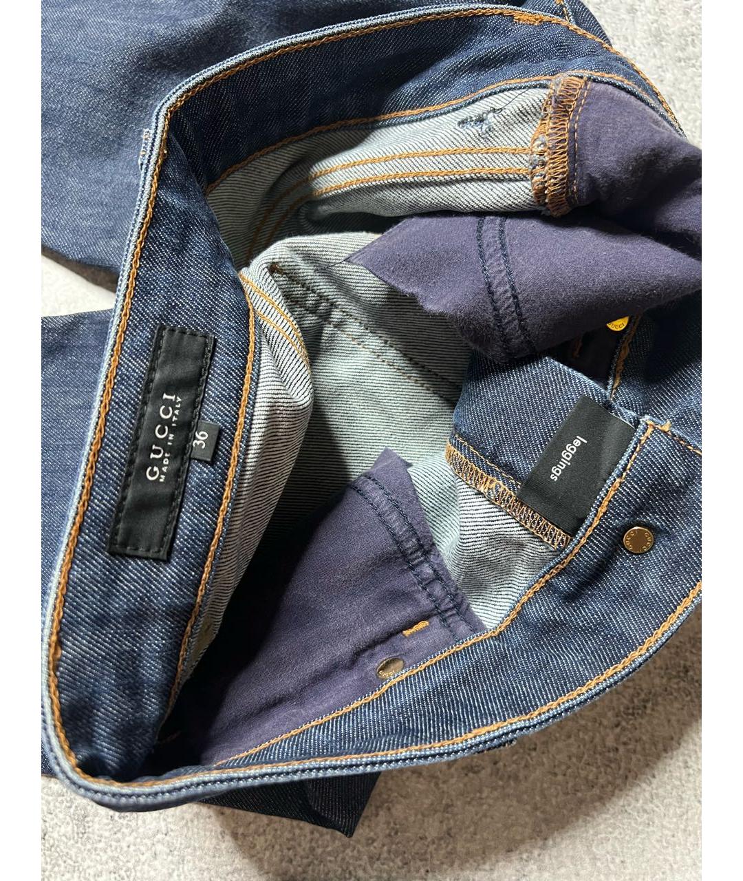 GUCCI Темно-синие хлопко-эластановые джинсы слим, фото 7