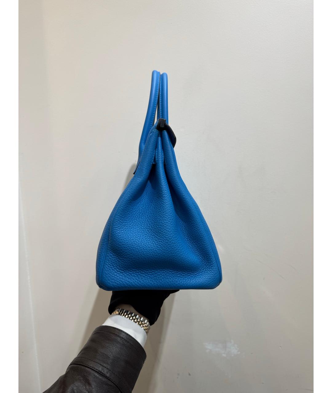 HERMES Синяя кожаная сумка с короткими ручками, фото 5