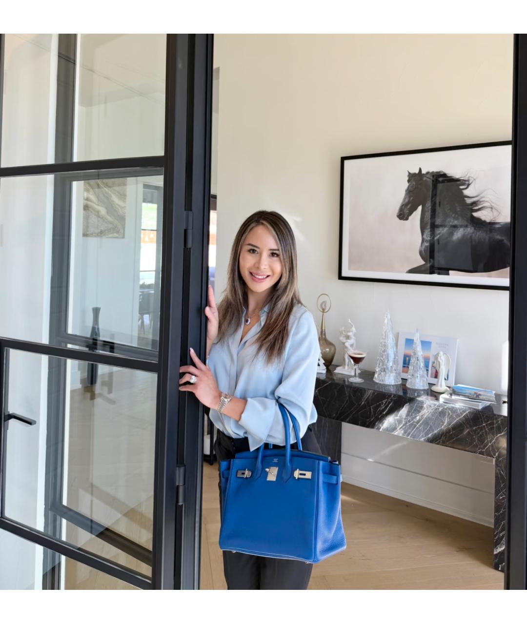 HERMES Синяя кожаная сумка с короткими ручками, фото 8