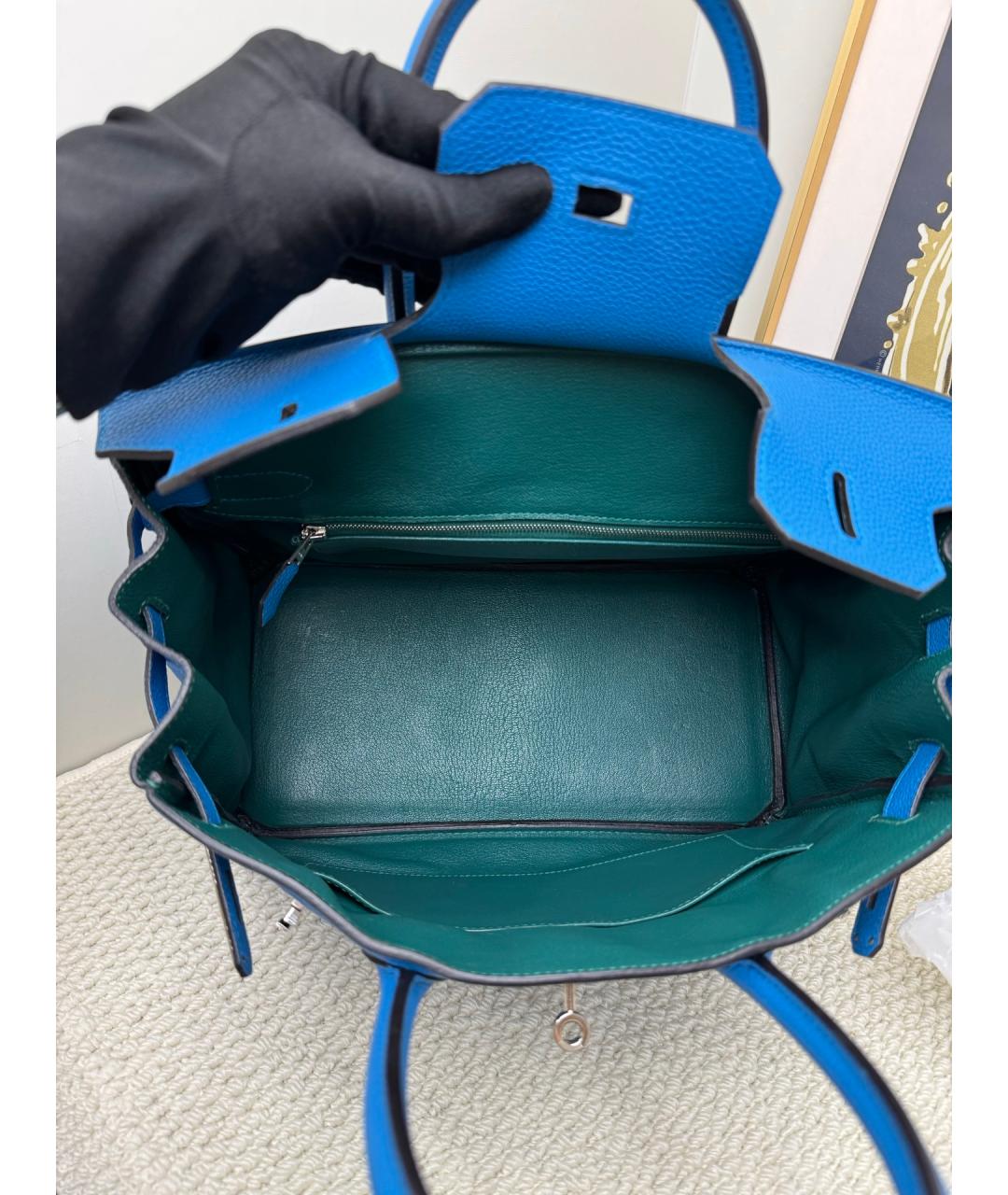 HERMES Синяя кожаная сумка с короткими ручками, фото 7