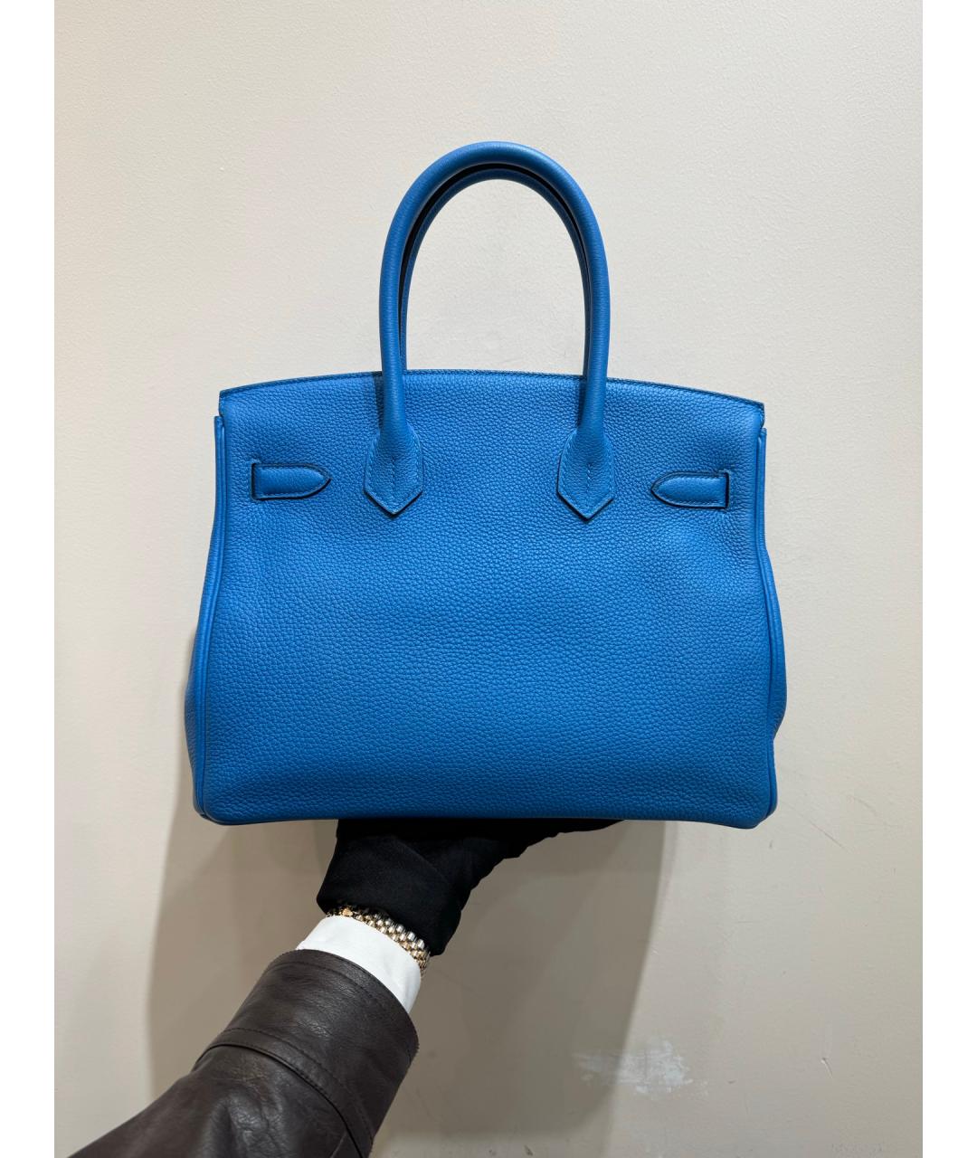 HERMES Синяя кожаная сумка с короткими ручками, фото 3