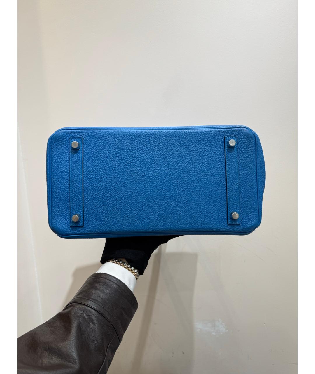 HERMES Синяя кожаная сумка с короткими ручками, фото 6