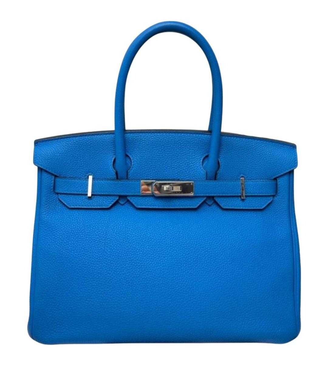 HERMES Синяя кожаная сумка с короткими ручками, фото 1