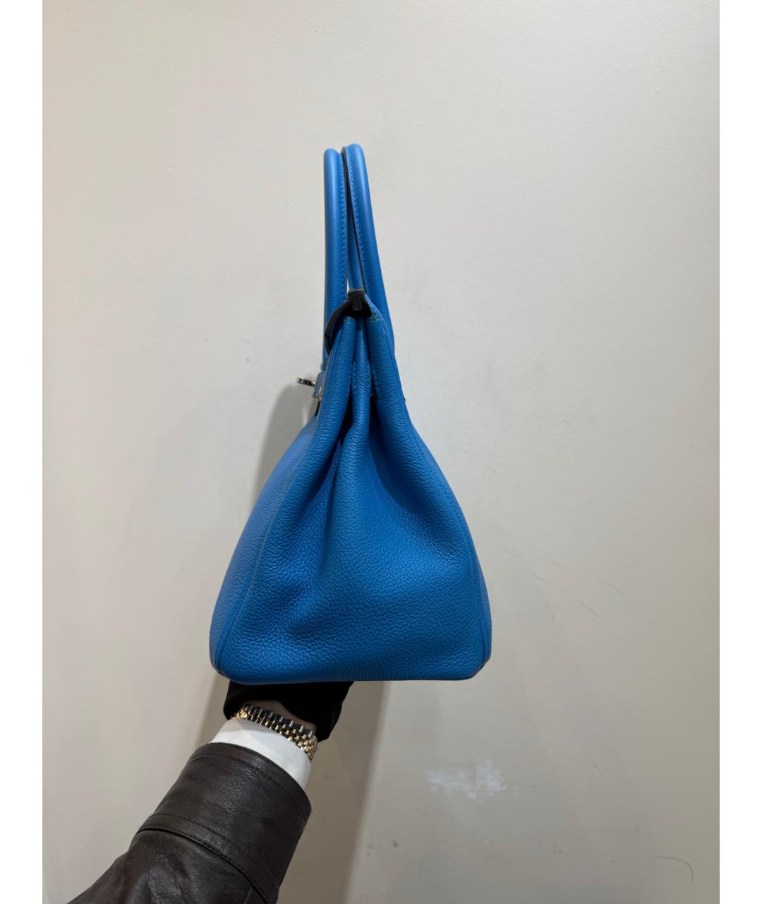 HERMES Синяя кожаная сумка с короткими ручками, фото 4