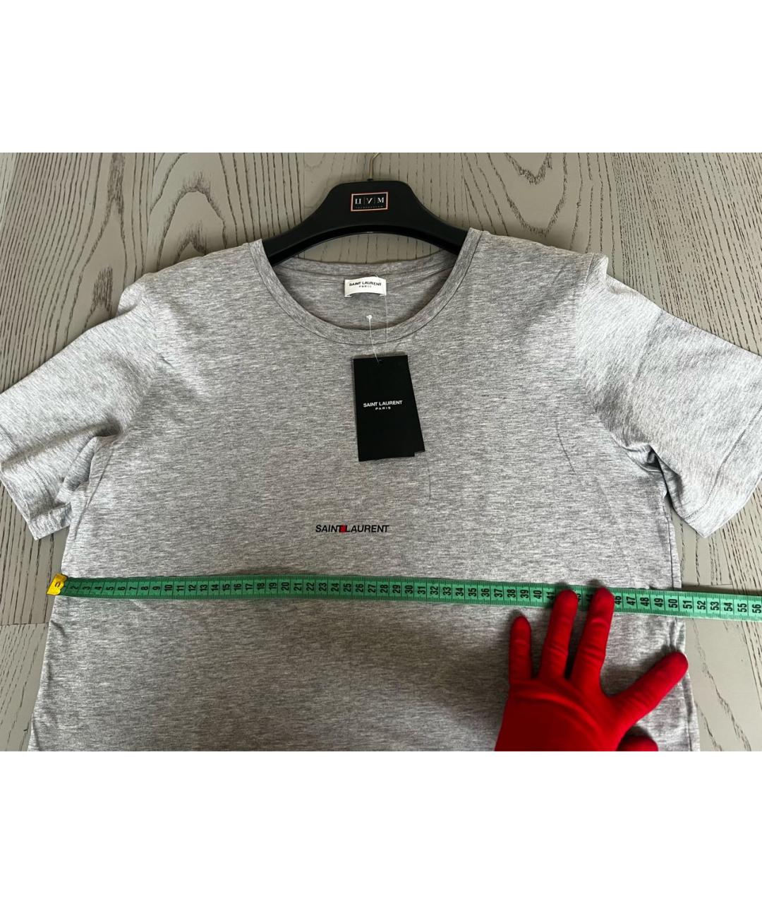 SAINT LAURENT Серая хлопковая футболка, фото 8