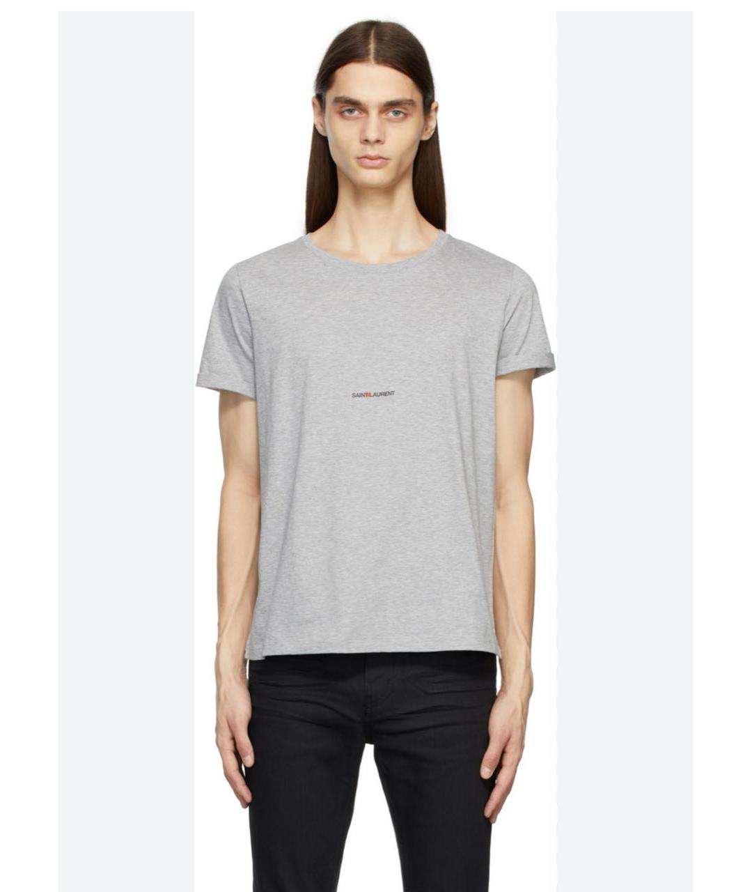 SAINT LAURENT Серая хлопковая футболка, фото 4