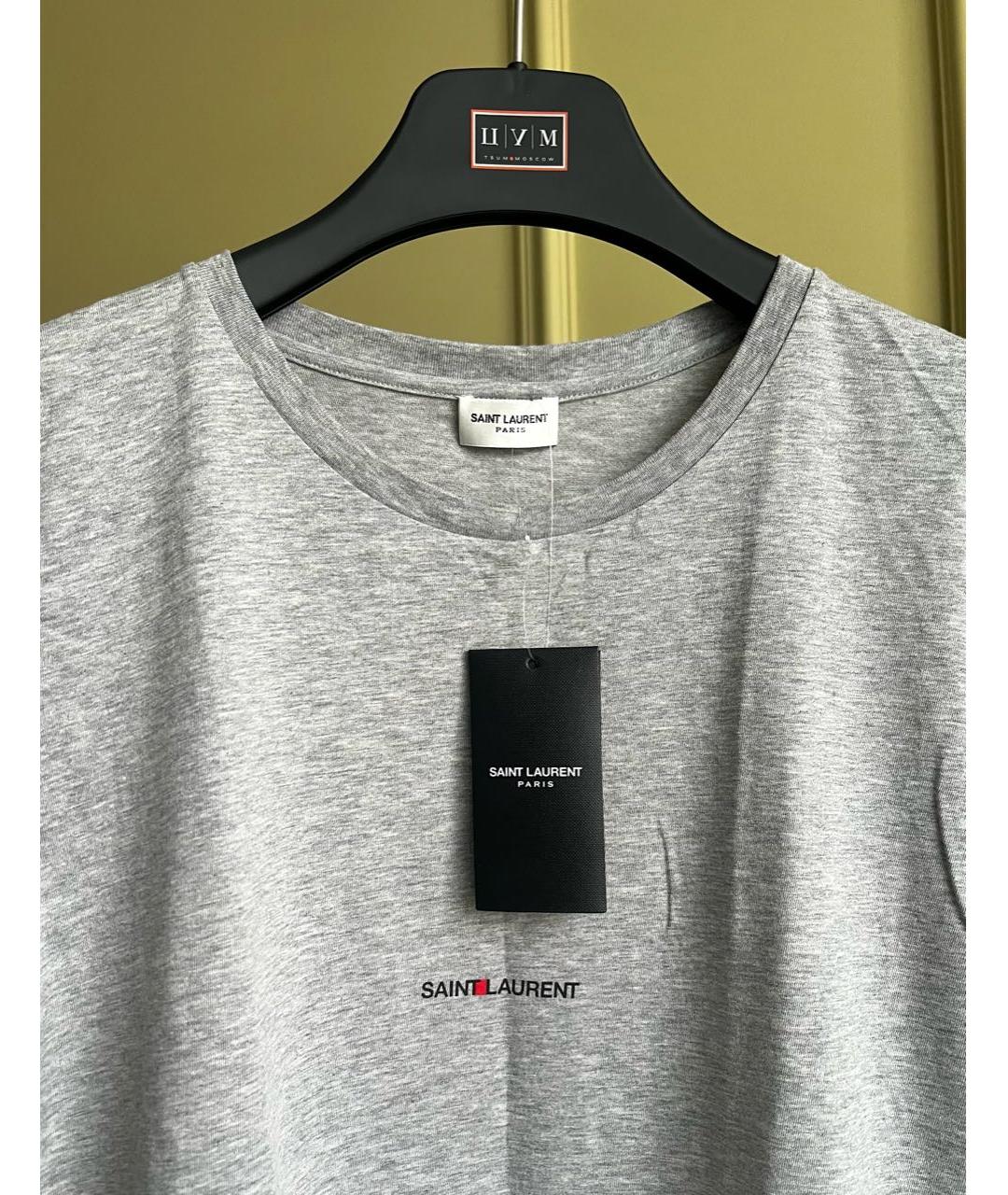SAINT LAURENT Серая хлопковая футболка, фото 3