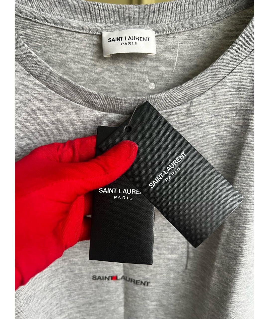 SAINT LAURENT Серая хлопковая футболка, фото 5