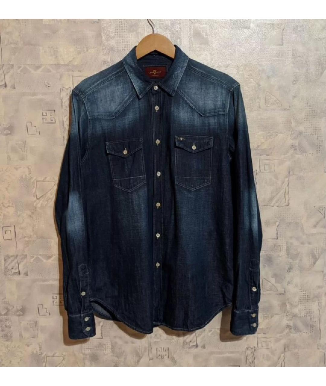 7 FOR ALL MANKIND Синяя хлопковая кэжуал рубашка, фото 3