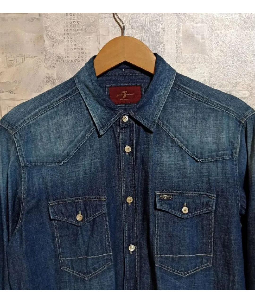7 FOR ALL MANKIND Синяя хлопковая кэжуал рубашка, фото 4