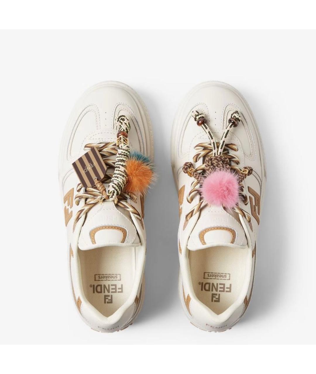 FENDI Бежевые кожаные кеды, фото 4