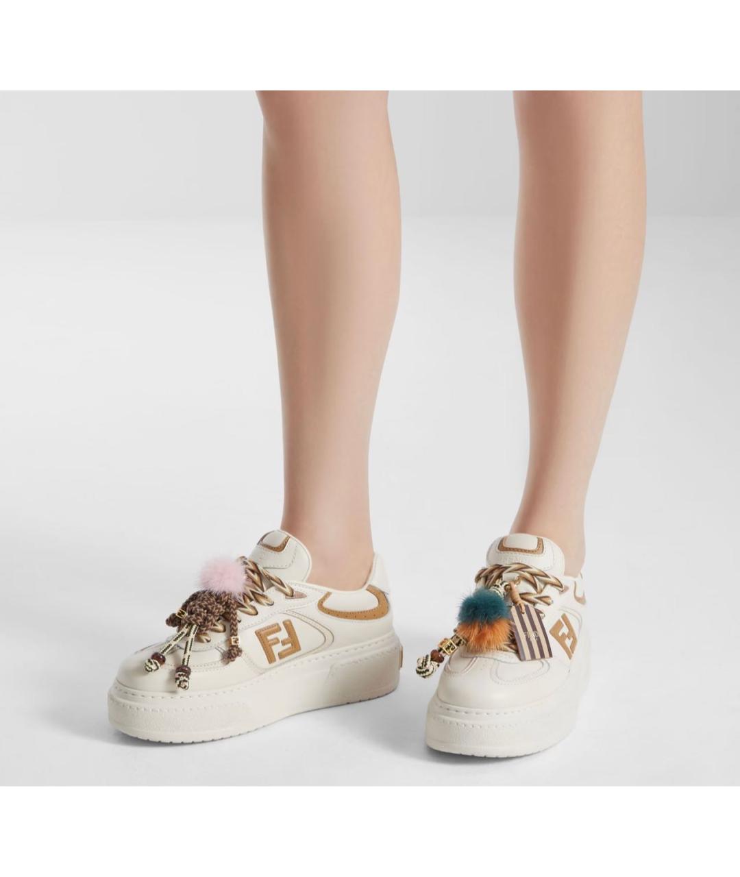 FENDI Бежевые кожаные кеды, фото 6