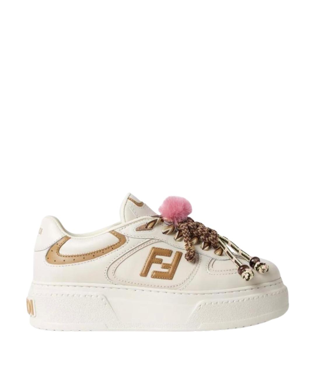 FENDI Бежевые кожаные кеды, фото 1