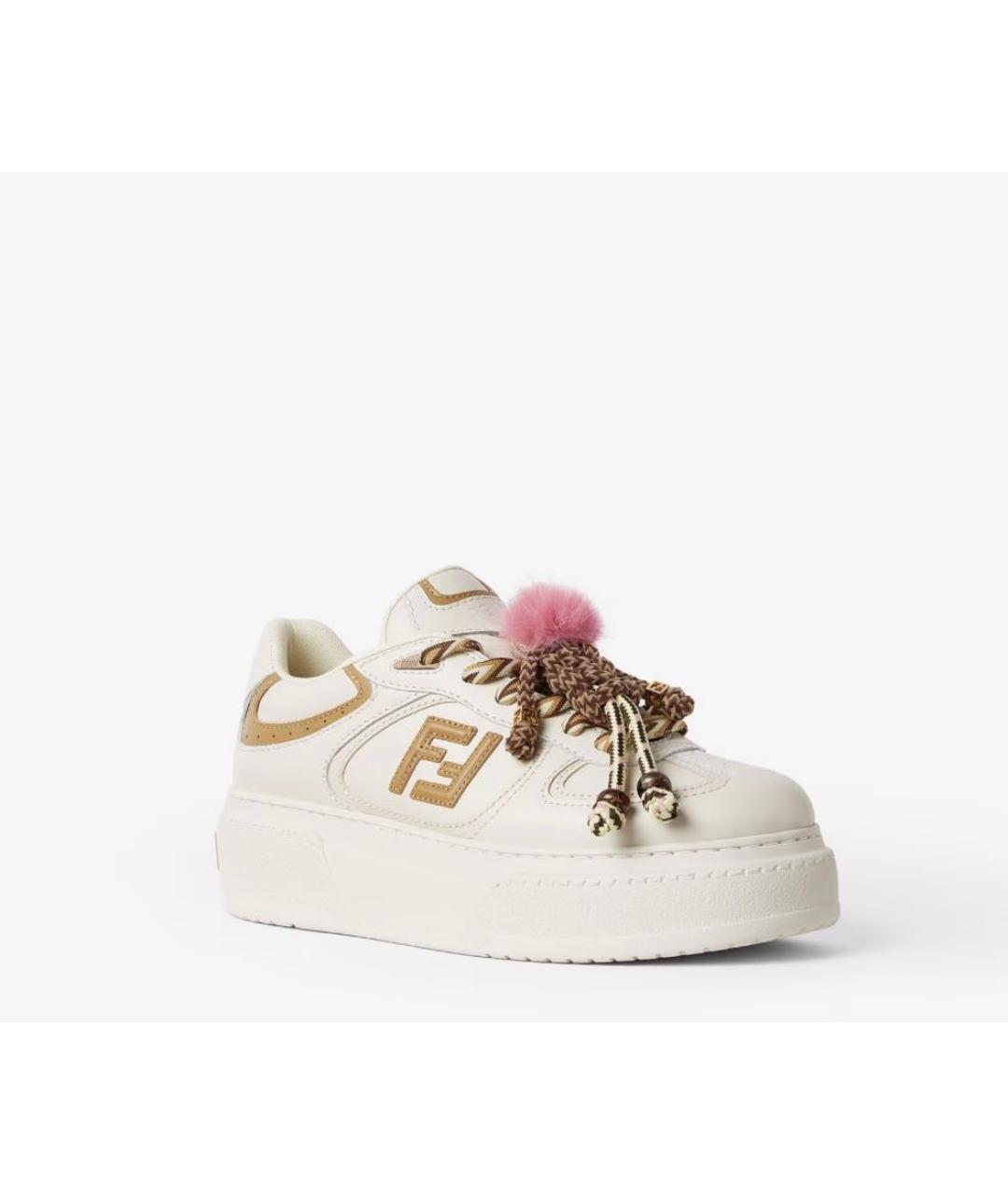 FENDI Бежевые кожаные кеды, фото 2