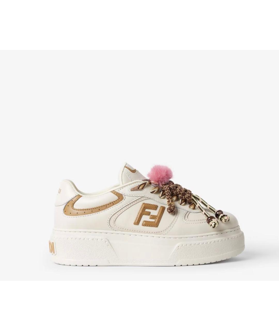 FENDI Бежевые кожаные кеды, фото 7