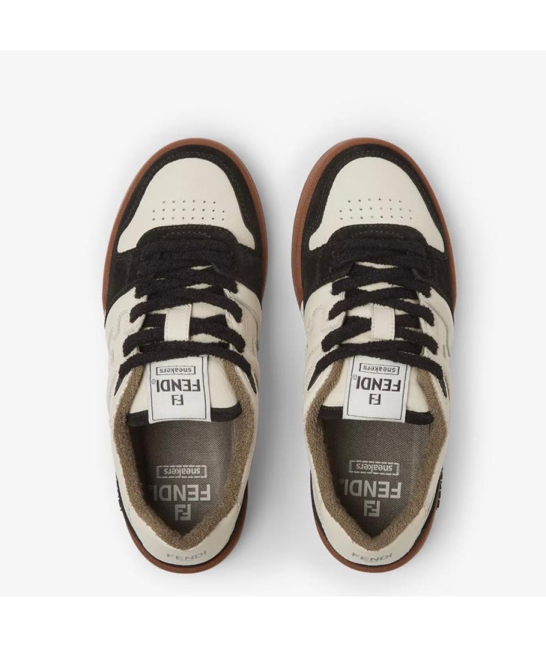 FENDI Бежевые кожаные кеды, фото 4