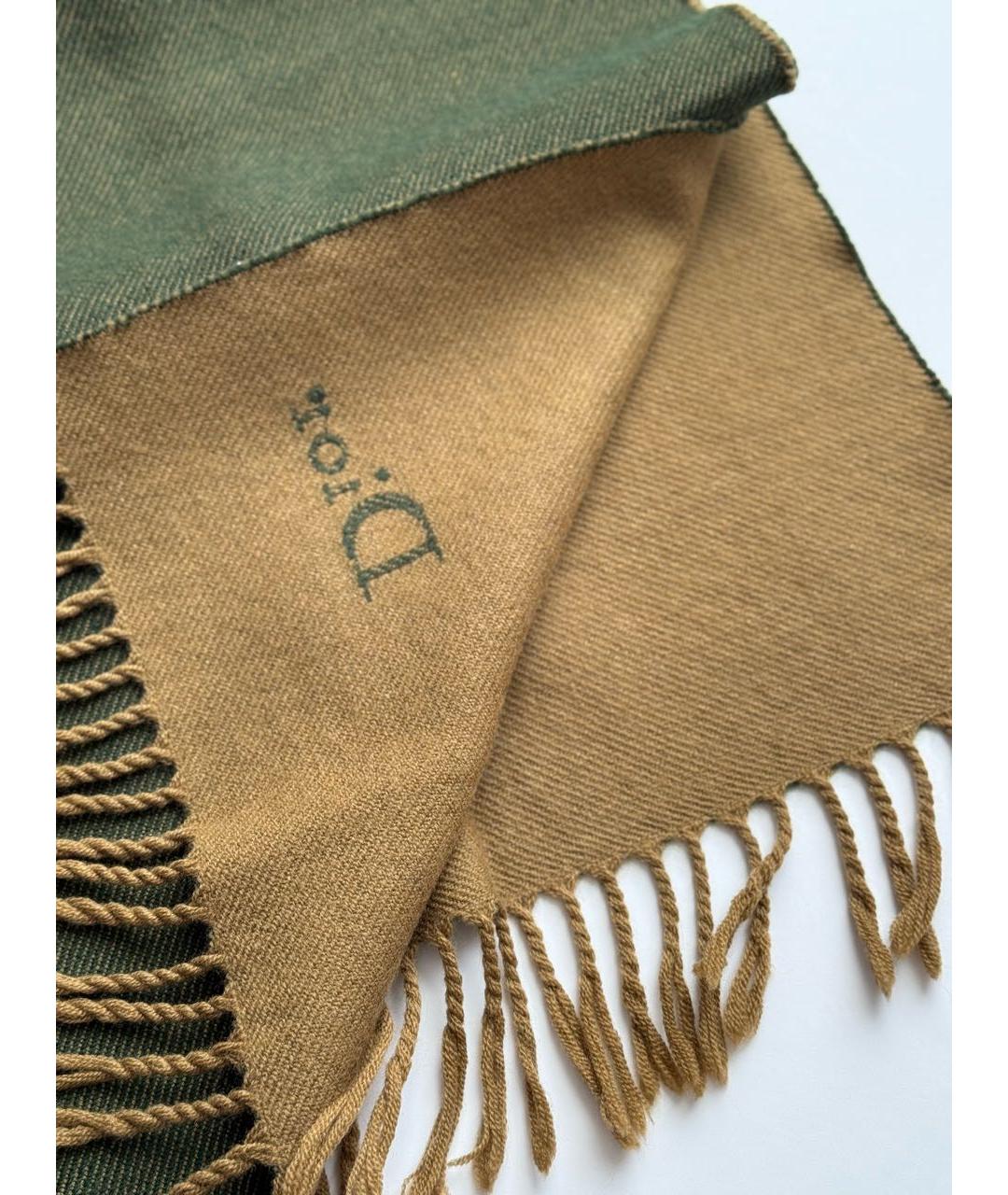 CHRISTIAN DIOR Зеленый шерстяной шарф, фото 2