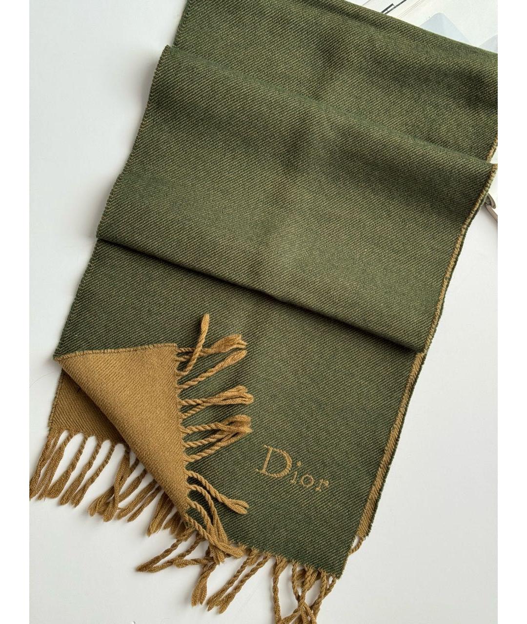 CHRISTIAN DIOR Зеленый шерстяной шарф, фото 4