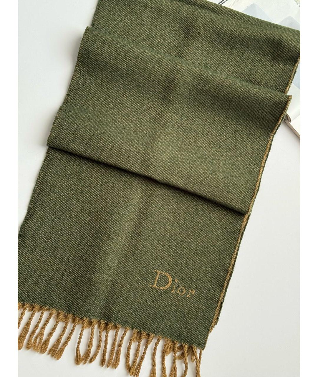 CHRISTIAN DIOR Зеленый шерстяной шарф, фото 3
