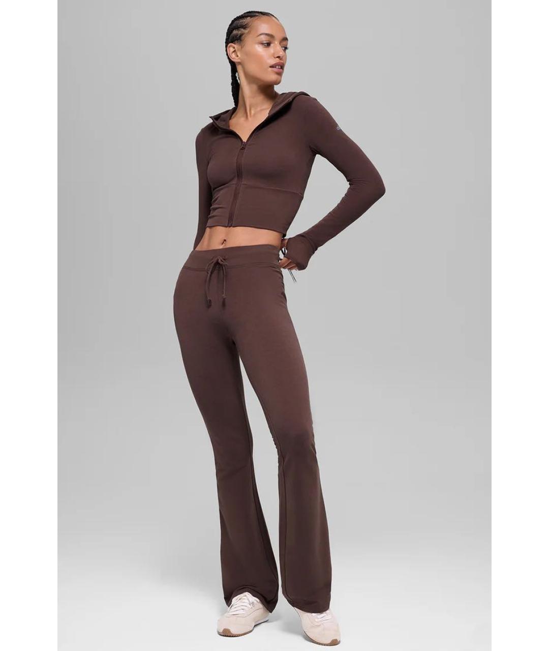 ALO YOGA Коричневые хлопко-эластановые спортивные брюки и шорты, фото 4