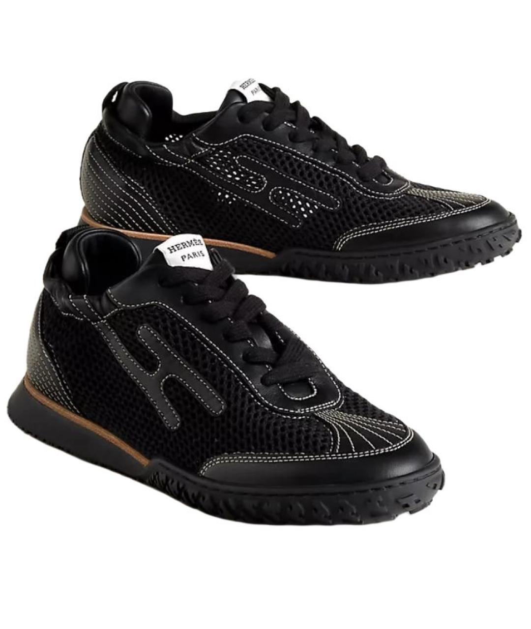 HERMES Черные кожаные кроссовки, фото 4