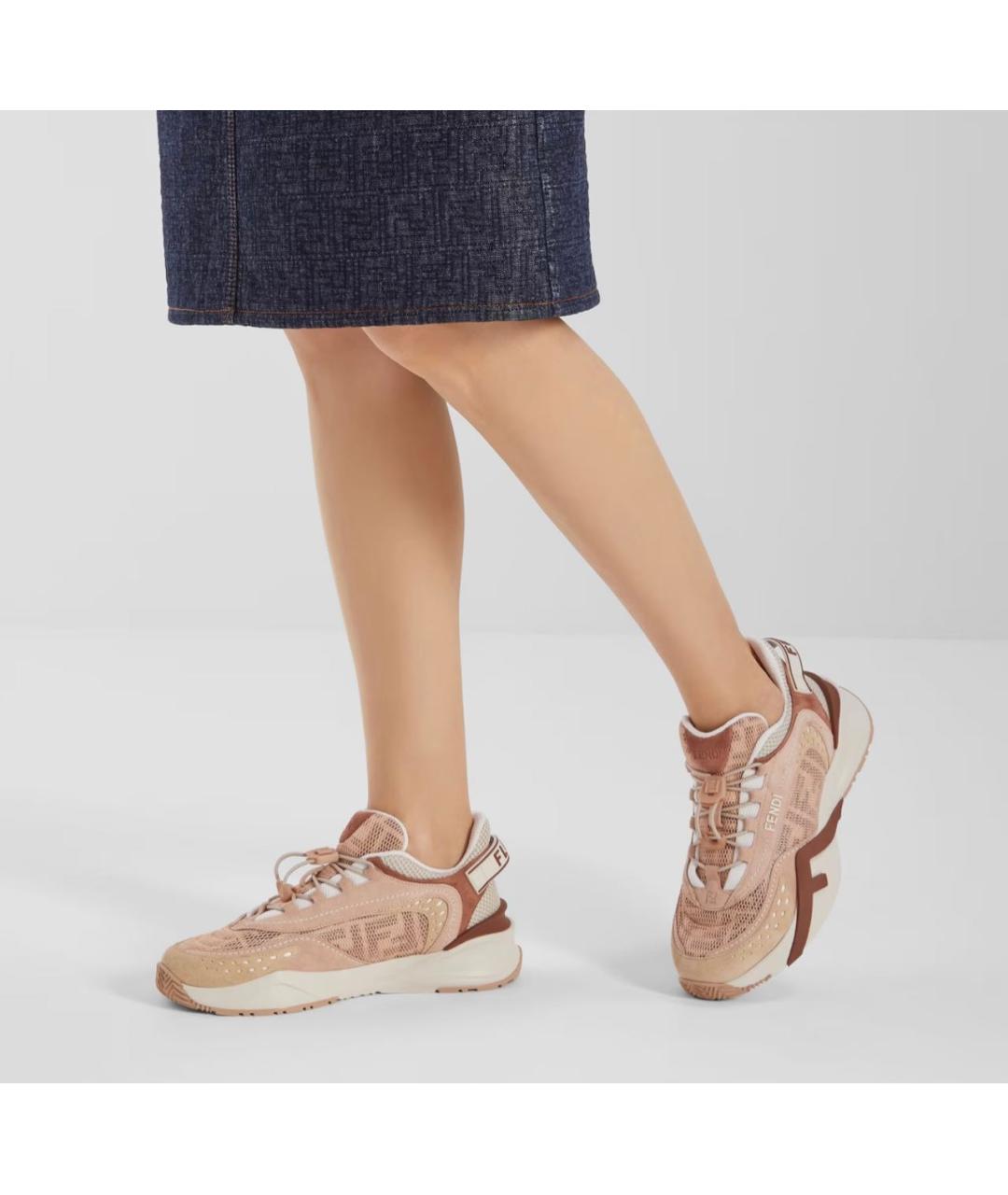 FENDI Бежевые текстильные кроссовки, фото 5