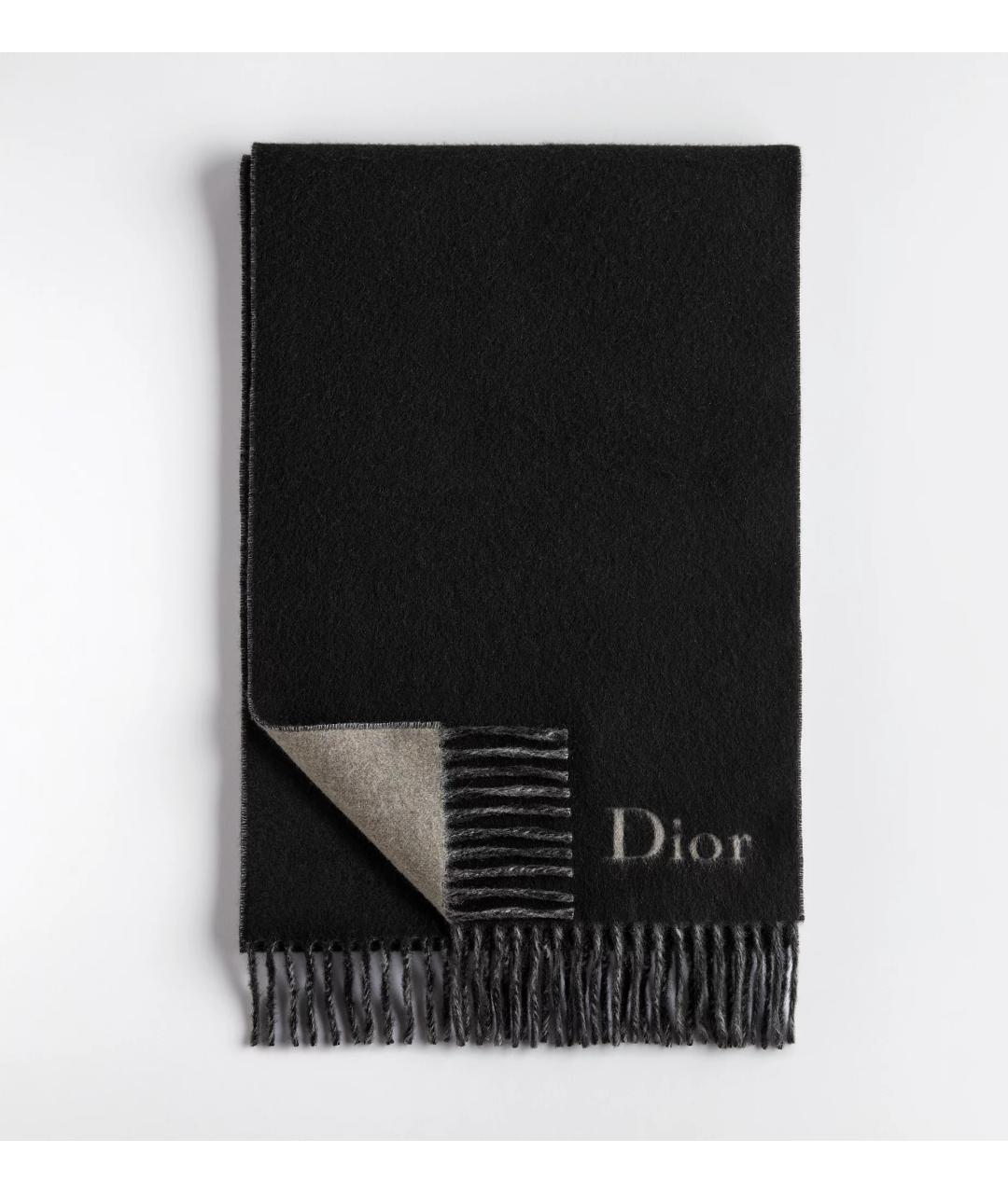 CHRISTIAN DIOR Черный шерстяной шарф, фото 3
