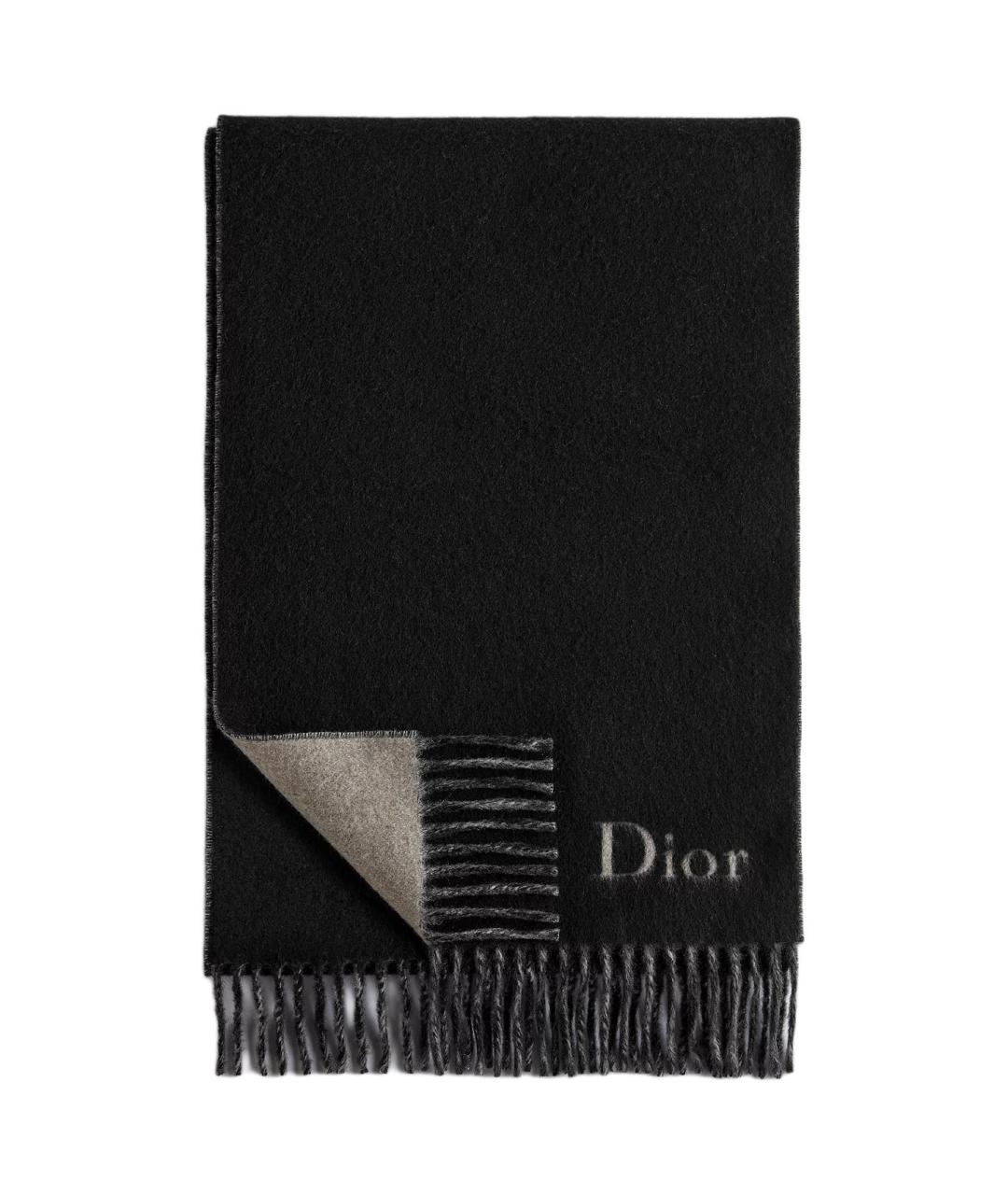 CHRISTIAN DIOR Черный шерстяной шарф, фото 1