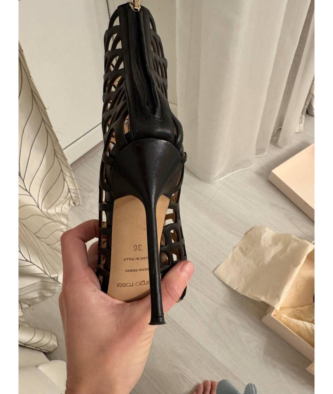 SERGIO ROSSI Черные кожаные босоножки, фото 6