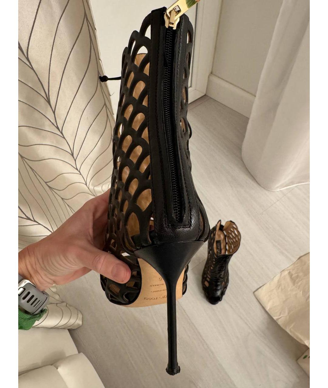 SERGIO ROSSI Черные кожаные босоножки, фото 9