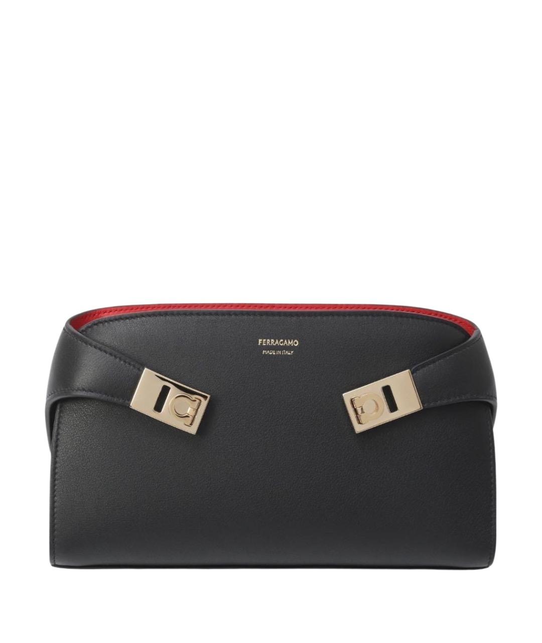 FERRAGAMO Черная кожаная сумка через плечо, фото 1