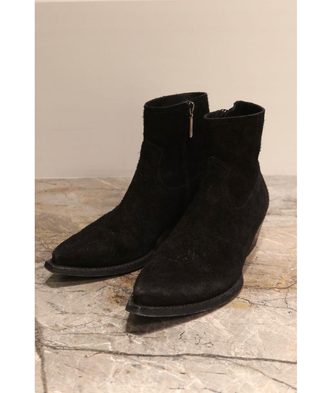 SAINT LAURENT Черные замшевые полусапоги, фото 2